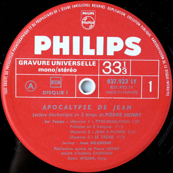 Apocalypse De Jean by Pierre Henry Groovie Records